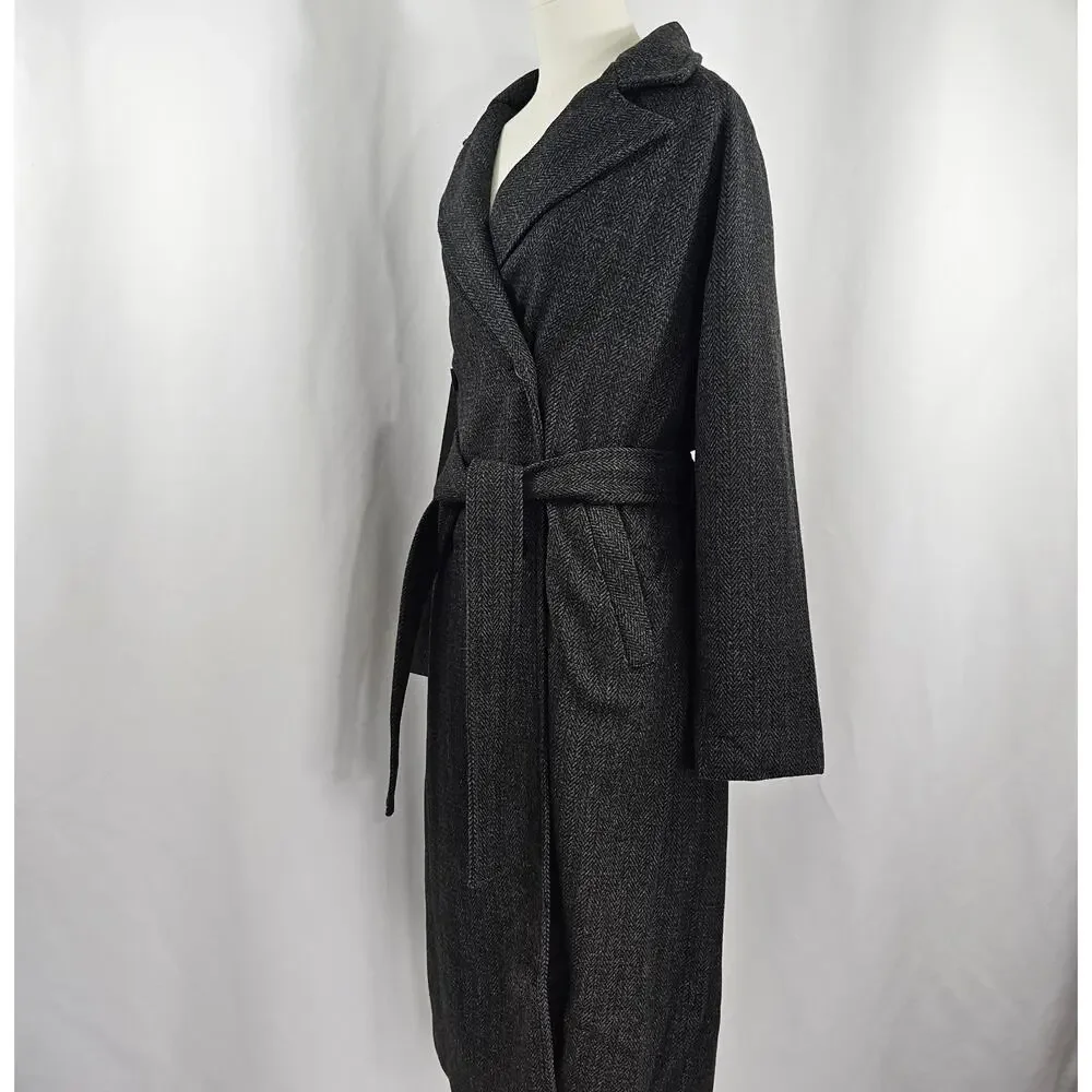 The Drop Jessy Grey Herringbone Double Breasted Long Overcoat Women's Size L NWT - Picture 5 of 16